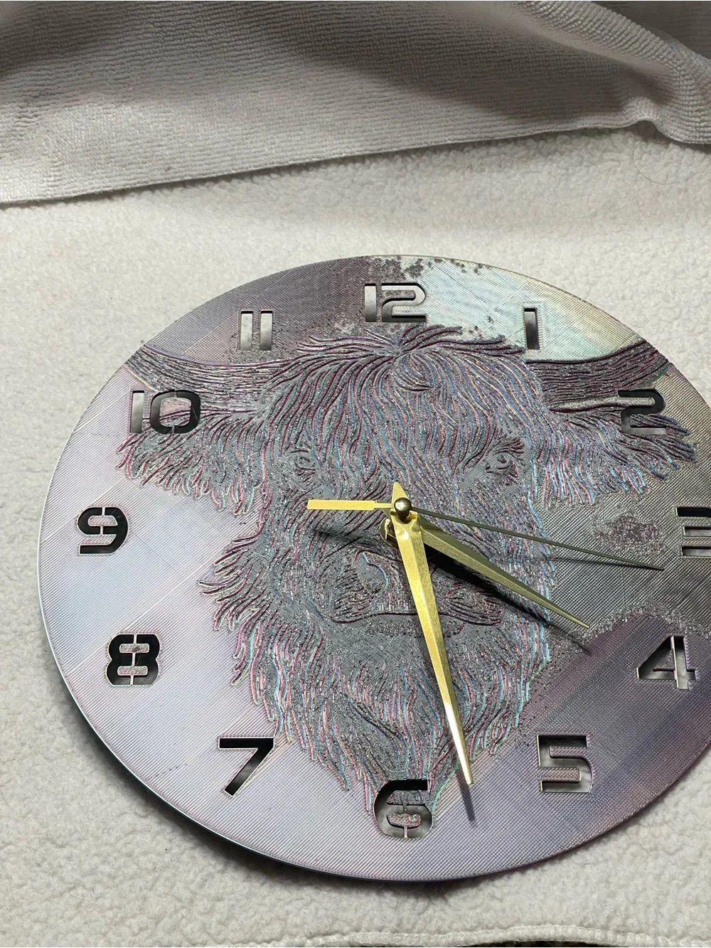 Purple Highland Cow Wall Clock  3D Art
